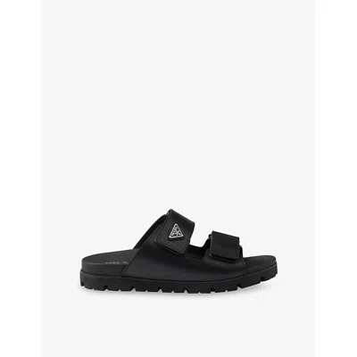 Prada Mens Black Enamelled-logo Leather Slides Eur 41.5 / 7.5 Uk