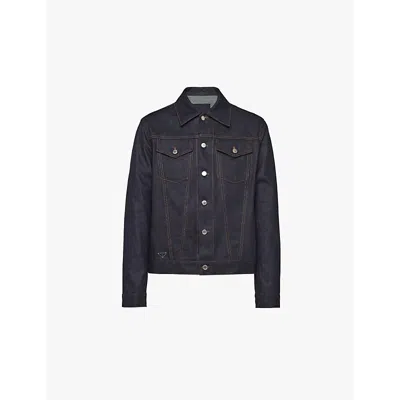 Prada Mens Blue Flap-pocket Regular-fit Denim Jacket