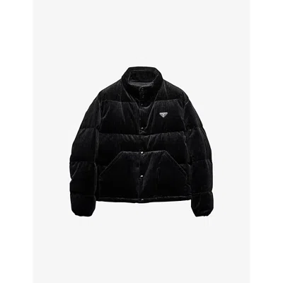 Prada Mens Black Funnel-neck Corduroy-texture Cotton Jacket
