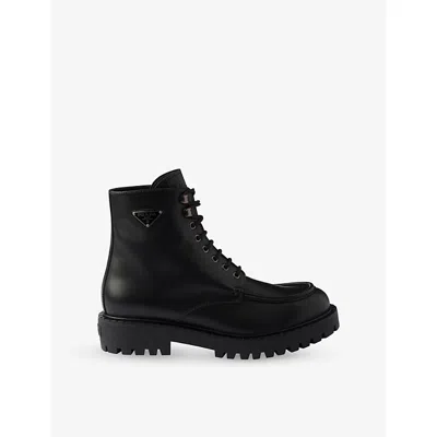 Prada Mens Black Laced Leather Boots Eur 44 / 10 Uk