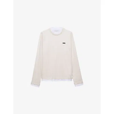 Prada Mens Neutral Layered-effect Long-sleeved Cotton T-shirt In White