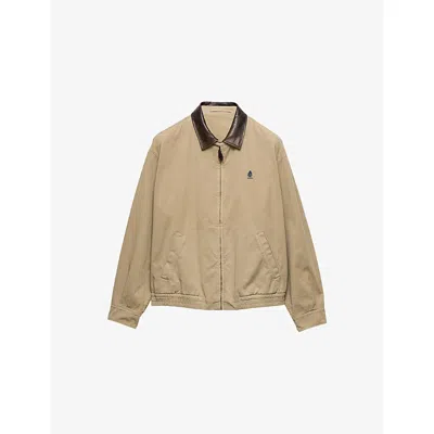 Prada Mens Neutral Leather-collar Cotton-garbadine Jacket Xl