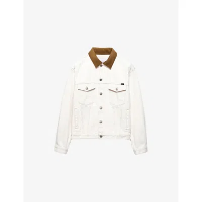 Prada Mens White Leather-collar Regular-fit Denim Jacket