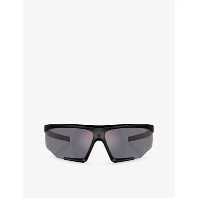 Prada Mens  Linea Rossa Ps 07ys Irregular-frame Nylon Sunglasses In Black