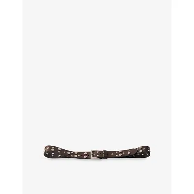 Prada Mens Brown Log-engraved Leather Belt In Multi