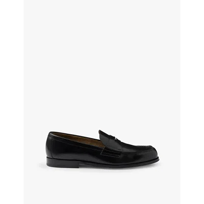 Prada Mens Black Logo-badge Slip-on Leather Loafers