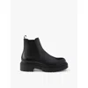 Prada Mens Black Logo-debossed Heeled Leather Chelsea Boots In Black