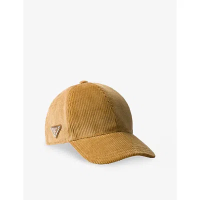 PRADA MENS YELLOW LOGO-EMBELLISHED COTTON-CORDUROY BASEBALL CAP