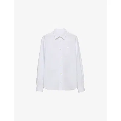 Prada Mens White Logo-embroidered Classic-fit Cotton Shirt
