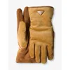 Prada Mens Yellow Logo-patch Corduroy Gloves
