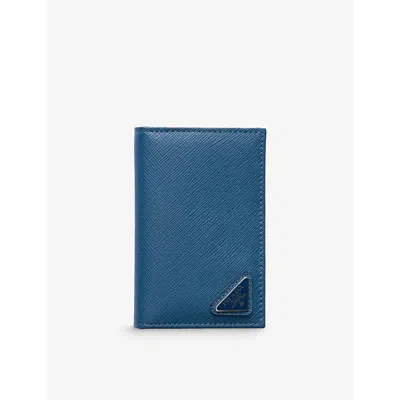 Prada Mens Blue Logo-plaque Leather Bifold Wallet