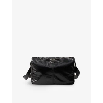 PRADA MENS BLACK LOGO-PLAQUE LEATHER SHOULDER BAG