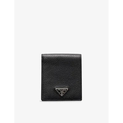 Prada Mens Black  Logo-plaque Leather Wallet