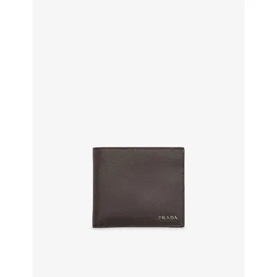 Prada Mens Green Logo-plaque Saffiano Leather Wallet In Gray