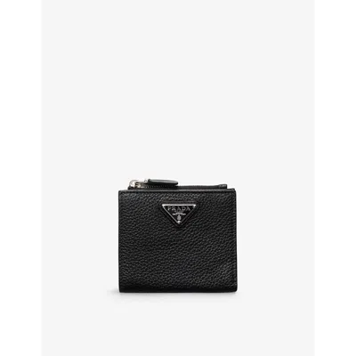 Prada Mens Black Logo-plaque Small Leather Wallet