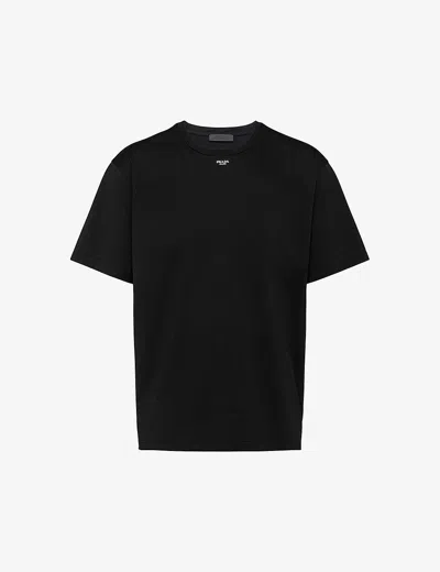 PRADA MENS PRADA LOGO-PRINT CREWNECK STRETCH-COTTON T-SHIRT
