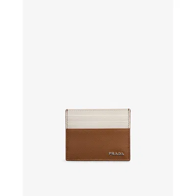 Prada Mens  Logo-plaque Saffiano Leather Wallet In Brown