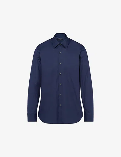 PRADA MENS PRADA PEARL-EMBELLISHED SLIM-FIT COTTON-BLEND SHIRT