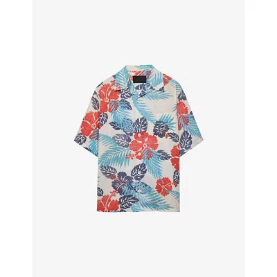 Prada Mens Red Printed Short-sleeve Bowling Cotton Shirt In Multicolor