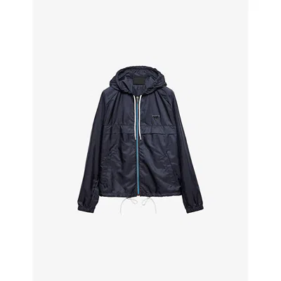 PRADA MENS BLUE RE-NYLON BRAND-PLAQUE SHELL JACKET