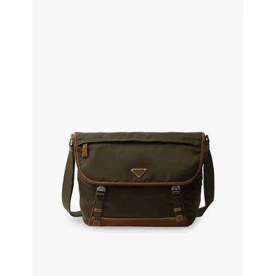 PRADA MENS GREEN RE-NYLON NYLON AND LEATHER SHOULDER BAG
