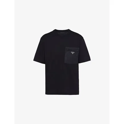 Prada Mens Black Re-nylon Logo-plaque Cotton-jersey T-shirt Xxl
