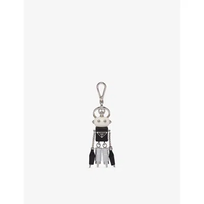 Prada Mens Gold/silver Robot Saffiano Leather Keychain Charm In Metallic