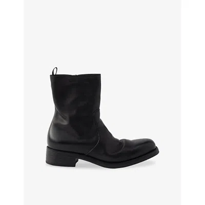 Prada Mens Black Round-toe Leather Booties Eur 43.5 / 9.5 Uk