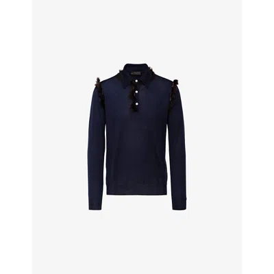 Prada Kaschmirpullover Mit Faux Shearling In Blue