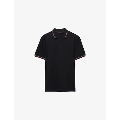 Prada Mens Black Short-sleeve Stripe-trim Pique Polo Shirt