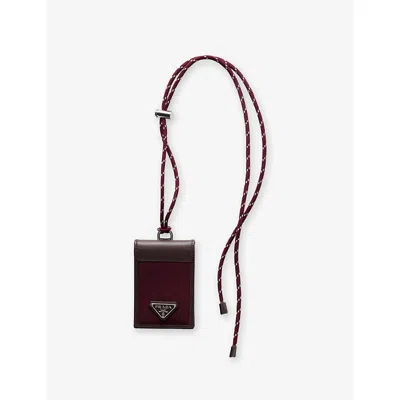 Prada Mens Burgundy Speedrock Re-nylon And Leather Card Holder With Strap