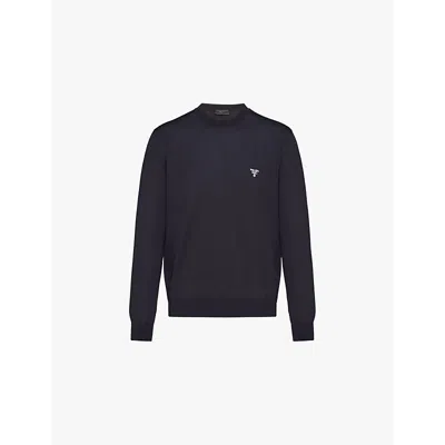 Prada Mens Blue Superfine Crewneck Wool Sweatshirt
