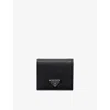 Prada Mens Black Triangle-logo Grained Leather Wallet