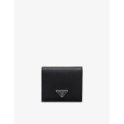 PRADA MENS BLACK TRIANGLE-LOGO GRAINED LEATHER WALLET
