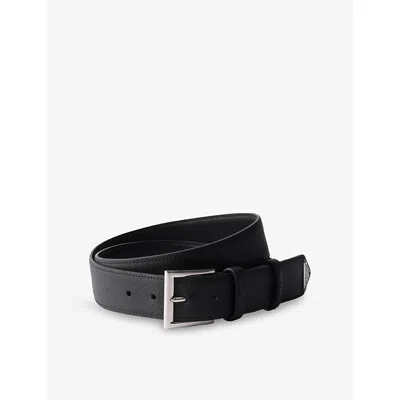 PRADA MENS BLACK TRIANGLE-LOGO SAFFIANO LEATHER BELT