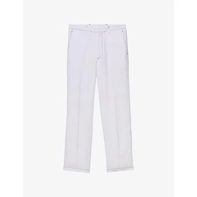 Prada Mens White Triangle-logo Straight-leg Linen Trousers