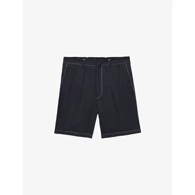 Prada Mens Black Triangle-logo Tailored Linen Bermuda Shorts