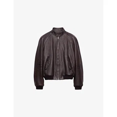 Prada Mens Brown Triangle-patch Leather Bomber Jacket