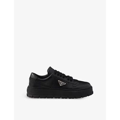 PRADA MENS BLACK TRIANGLE-PLAQUE LACE-UP LEATHER LOW-TOP TRAINERS EUR 45 / 11 UK