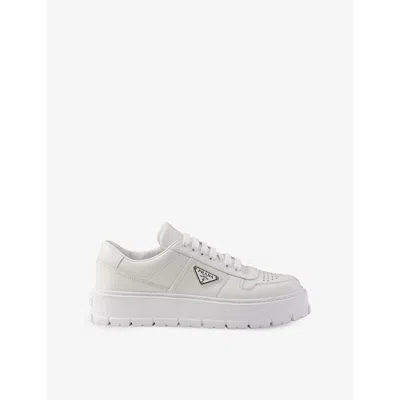 PRADA MENS PRADA TRIANGLE-PLAQUE LACE-UP LEATHER LOW-TOP TRAINERS