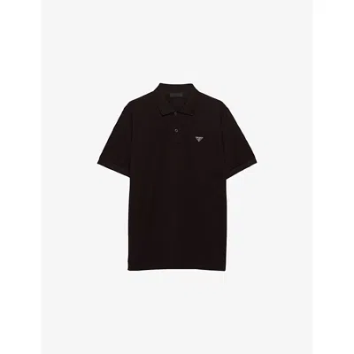 Prada Mens Black Triangle-logo Cotton-piqué Polo Shirt
