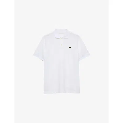 PRADA MENS WHITE TRIANGLE-LOGO COTTON-PIQUÉ POLO SHIRT