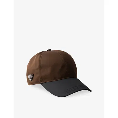 Prada Mens  Two-tone Re-nylon Baseball Cap In Brown