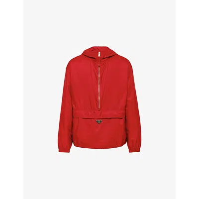 PRADA MENS RED RE-NYLON TRIANGLE-PLAQUE HALF-ZIP BLOUSON JACKET