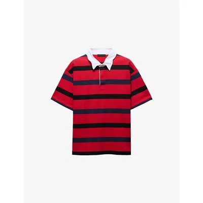 Prada Mens Red Striped Oversized-fit Cotton Polo Shirt In Multi