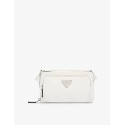 Prada Logo-plaque Leather Messenger Bag In White