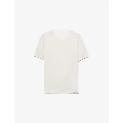 Prada Mens White Crew-neck Short-sleeve Silk And Cotton Jumper