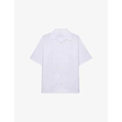 PRADA MENS PRADA LOGO-EMBELLISHED COTTON BOWLING SHIRT