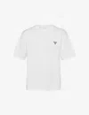 Prada Mens White Logo-patch Crewneck Cotton T-shirt Xl In White