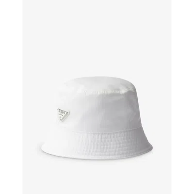Prada Mens White Logo-plaque Recycled-nylon Bucket Hat